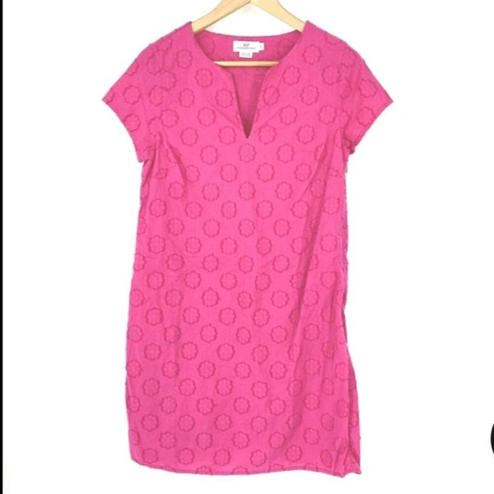 Vineyard Vines Womens Pink Leaf Floral Jacquard Textured Shift Dress Size 2